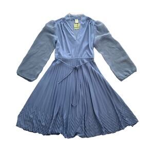 1970s Vintage Periwinkle Blue Sheer Puff Sleeve Knee Length Dress Size 6